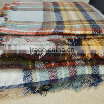 2017 Hot Popular Lady Knitted 100%acrylic Plaid Checked Shawl photo-5