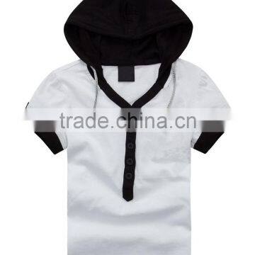 Unisex v-neck t-shirts with short sleeves with hood