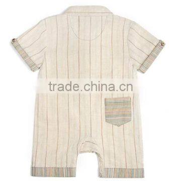 3 Months to 18 Months Linen Cotton Stripe Boys Rompers photo-2