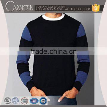 Navy stripes long sleeve fine knit crew neck cotton sweater pullover male