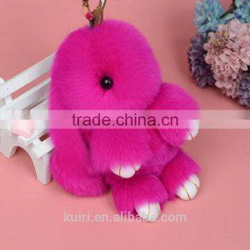 18cm 100% Real Genuine Rex Rabbit Furs Keychain Pendant Bag Car Charm Tag Cute Mini Rabbit Toy Doll Fur Monster Pom Pom Keychain photo-2