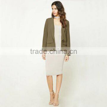 Ladies Office Open Front Dropped Lapels Longline Silhouette Blazer Coat photo-2