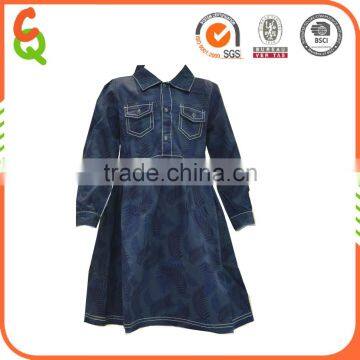 Wholesale New Model Girl printed long sleeve woven denim dress