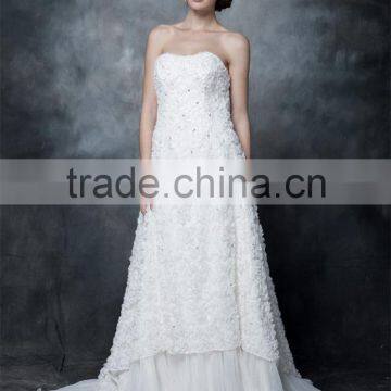 Gorgeous A-line Strapless Chapel Train Pleated Organza and Satin Wedding Dress AS29002 photo-3