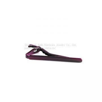 Men Tie Bar Pinch Clip Skinny Ties 2.4 Inch, Purplish Red