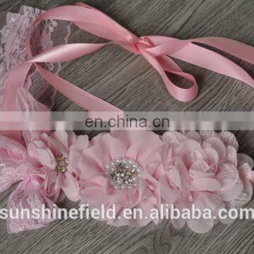 Pink Laced Sash Belt, Flower sash Pink Flower sash belt