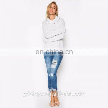 New Arrival Long Sleeve Loose High Necklin White Wholesale Jumper photo-5