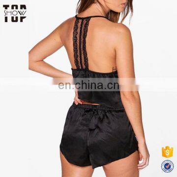 China Suppliers pj Set Women Sexy Nightwear Women Lace T Back Vest Pajama Sets photo-2