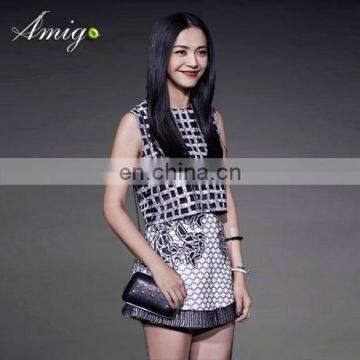 star fashion sleeveless check pattern 2 piece set dress bulk wholesale