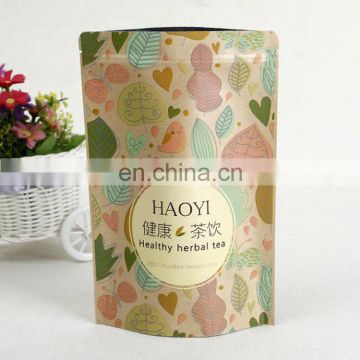 Customized factory supply Packaging Kraft foil lined Paper Zipper Bag For Tea Packing Stand Up Pouch