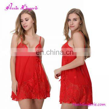 Wholesale Women Sexy Strap pajamas Deep Red Lace Nightwear For Women