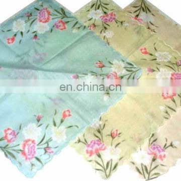 Lady's waved edge flower design cotton handky