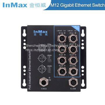 EN50155 InMax 48V X-code 8-портовый промышленный Gigabit PoE-коммутатор Ethernet для железных дорог с разъемами M12
