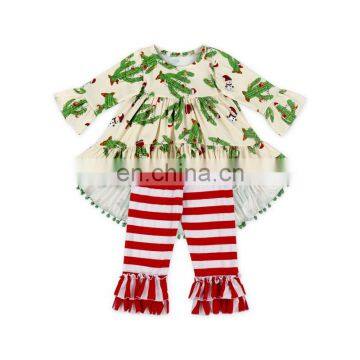 Cute Baby Christmas Green Stripe Flamingo Pom Pom Tunic And Bell Bottoms Girls Boutique Clothing Wholesale Children Clothes USA photo-2