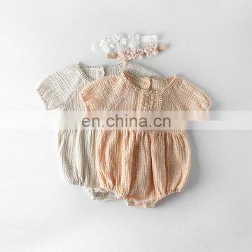 Infants & Toddler Clothes Short Sleeve Lace Edge Princess Bamboo Cotton Baby Party Romper