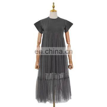 Patchwork Mesh Casual Dress Women Summer Fashion Clothes