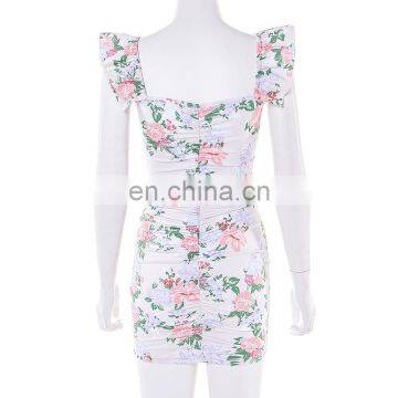 Slim Fit Bodycon Sexy Low-cut Floral Print Women's Princess Sleeve Dresses Women Dress photo-5