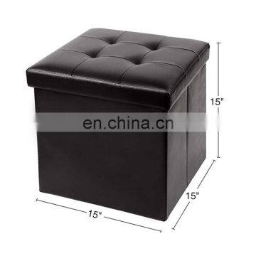 Furologee High Quality PVC Faux Leather Foot Rest Stool Seat Black Square Foldable Home Storage Ottoman photo-2