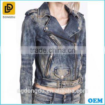 Hot Sale 2016 Denim Jacket Women Short Jean Denim Coat Ladies Bike Jackets photo-3