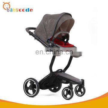 3 in 1 high landscape PU leather baby stroller with umbrella