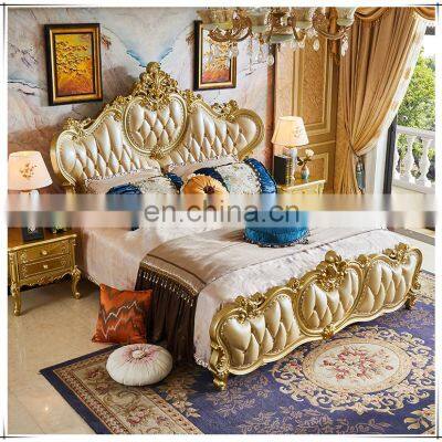 Royal bedroom furniture Classic leather bed antique solid wood king bed