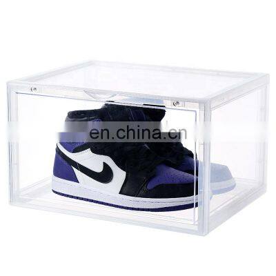 Drop Front Clear Shoe Storage Box Acrylic Shoe Box Transparent stackable storage box for sneakers display CPSIA approved