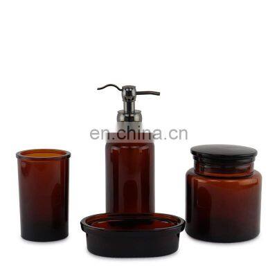 2021 household popular bathroom set glass soap dispenser tumbler soap dish bottle glass