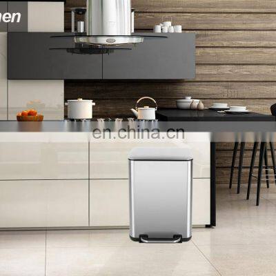 Modern Luxury Design Stainless Steel 12L Soft Close Pedal Waste Bins Rectangular Pedal Dustbin Home Kitchen Large Trash Can photo-5