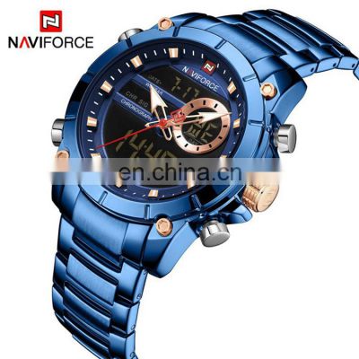 NAVIFORCE NF9163 Man Quality Wrist Watches For Men Stainless Steel Quartz Digital Back Light Chronograph Japan Watch Batterie