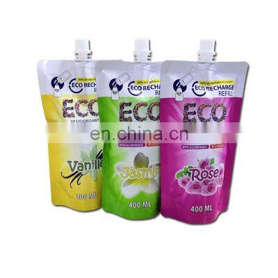 packaging liquid bags doypack 8oz 12oz cleaning bleach detergent custom refillable spout packaging aluminium spout pouch polybag