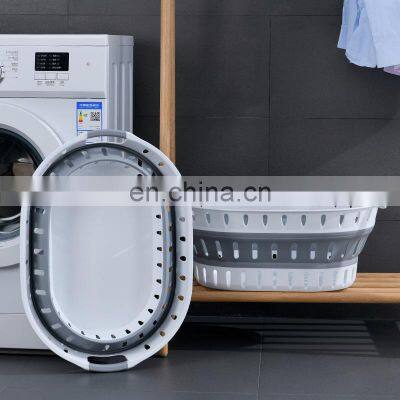 Plastic Loundry Organizer Large Kid Oval Foldable Bathroom Laundry Hamper Collapsible Storage Basket photo-4