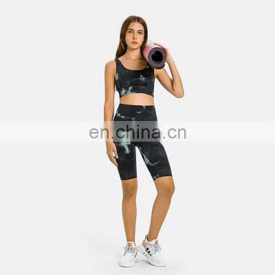 High Quality Tie Dye Yoga Set Women Shockproof Bra And Tummy Control Shorts Two Piece Yoga Set Suit Women Gym Fitness Wear