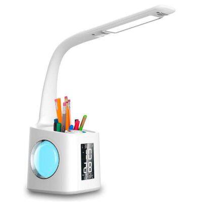 2024 LED Charging Table Lamp with Clock, Pen Holder Thermometer Calendar RGB Atmosphere Night Light