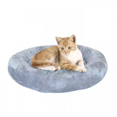 Meow Love Soft Indoor Pet Rest Sleeping Bed Sofa Round Donut Cat Bed Calming Washable Plush Dog Bed