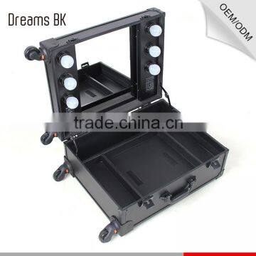 Fashion Aluminum Portable Cosmetic Case ,rolling Makeup Case With Lights photo-6