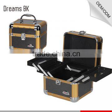 9 Inch tiny golden aluminum portable makeup artist case with 4 extendable trays for eyelash tool kits