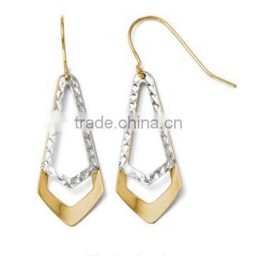 New Design Fashion Stainless Steel 10k Two-tone Gold Diamond Cut Shepherd Hook Earrings