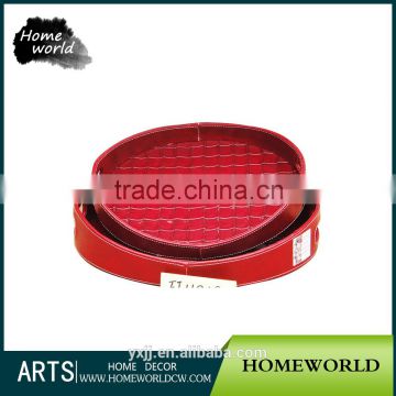 High quality large round handmade leather serving tray for restaurant