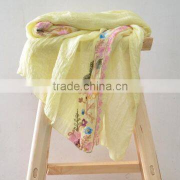Hot Sell Fashion Beautiful Flower Embroidery Long Cotton Scarf Hejab