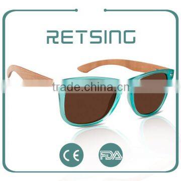Combination Sunglasses 2016 Transparent Green Plastic Frames Mirror Lens Bamboo Legs Sunglasses photo-4