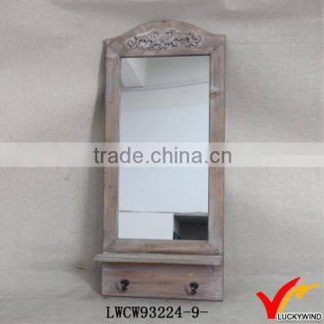 2 Drawers 2 Hooks Solid Wood Retro White Rustic Mirror With Shelf photo-2