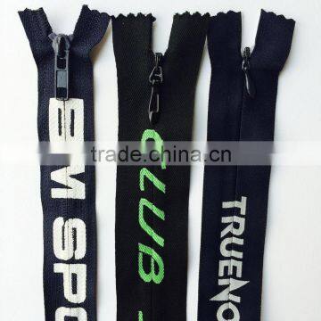 Print Logo Tape Waterproof Invisible Zipper