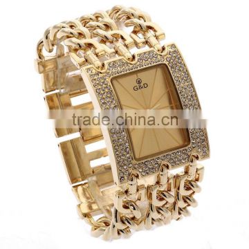 Women's Stainless Steel Band Multi-Chain Gold-Tone Bracelet Watch Rhinestone Luury Wristwatch