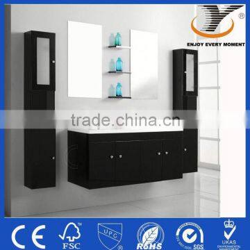 Europe Black PVC wall hung double sink bathroom cabinet