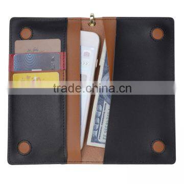 Factory supply card holder brown PU leaher ladies clutch with wrist rope