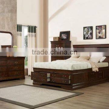 american style Big Louis Queen Transitional Storage Bed with Bookcase Headboard AS-B4