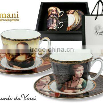 CARMANI Helga shape CUP&SAUCER with LEONARDO DA VINCI artwork!