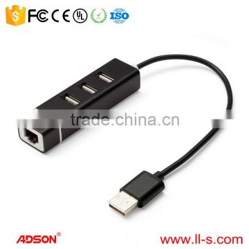 Portable Black USB 2.0 Hub with Ethernet Adapter