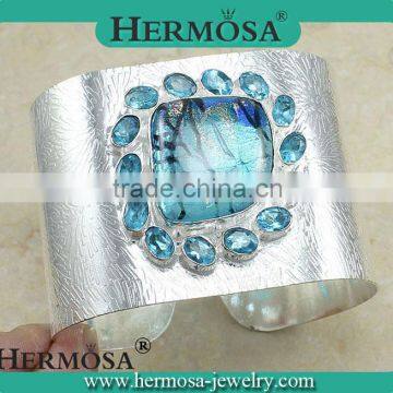 Blue Murano Glass Bangles Silver 925 Topaz Bangle Cuffs