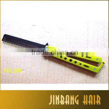 2016 Following hot salon stainless hair comb yellow color balisong butterfly knife trainer comb